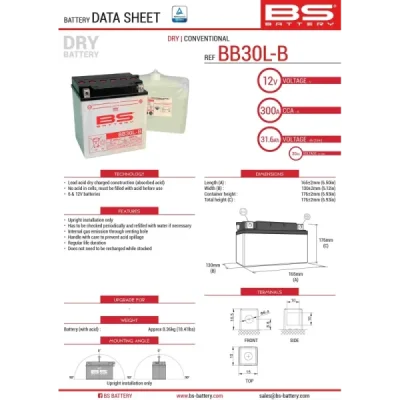 Akumulator standardowy BS Battery BB30L-B YB30L-B 12V 30Ah (310552)