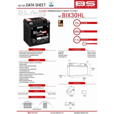 Akumulator bezobsługowy BS Battery BIX30HL YIX30HL 12V 30Ah (300884)