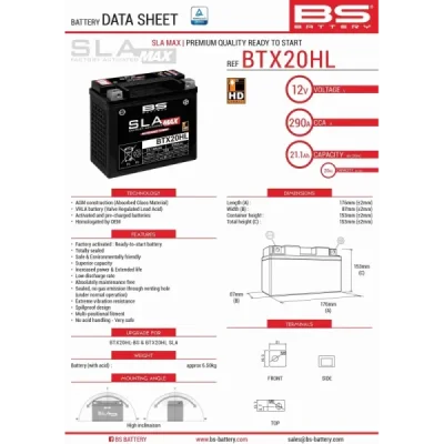 Akumulator bezobsługowy BS Battery BTX20HL MAX YTX20HL 12V 20Ah (300883) Akumulator bezobsługowy BS Battery BTX20HL MAX YTX20HL 12V 20Ah (300883)