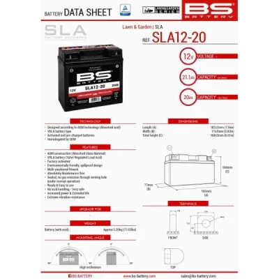 Akumulator bezobsługowy BS Battery SLA12-20 SLA12-18 12V 20Ah (300879) Akumulator bezobsługowy BS Battery SLA12-20 SLA12-18 12V 20Ah (300879)