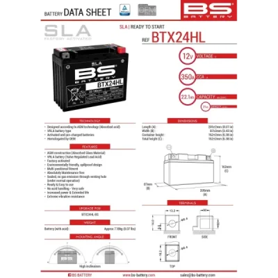 Akumulator bezobsługowy BS Battery BTX24HL YTX24HL 12V 21Ah (300770)
