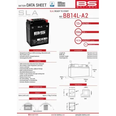 Akumulator bezobsługowy BS Battery BB14L-A2 YB14L-A2 12V 14Ah (300759) Akumulator bezobsługowy BS Battery BB14L-A2 YB14L-A2 12V 14Ah (300759)