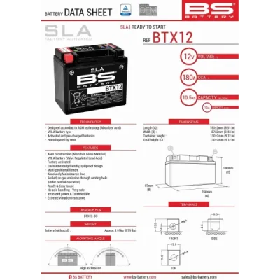 Akumulator bezobsługowy BS Battery BTX12 YTX12 12V 10Ah (300680) Akumulator bezobsługowy BS Battery BTX12 YTX12 12V 10Ah (300680)