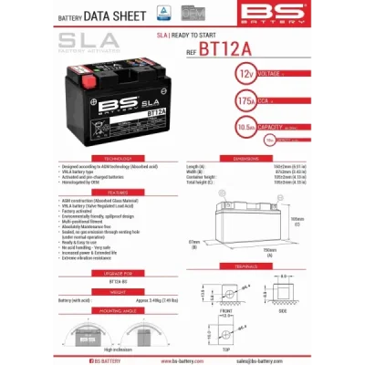 Akumulator bezobsługowy BS Battery BT12A YT12A 12V 10Ah (300679) Akumulator bezobsługowy BS Battery BT12A YT12A 12V 10Ah (300679)
