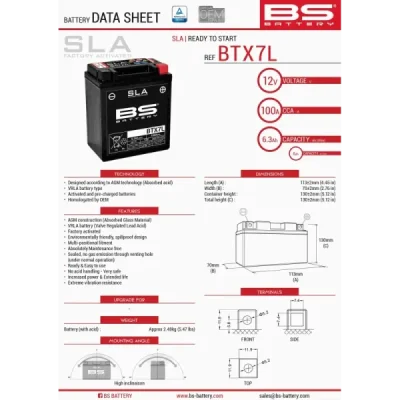 Akumulator bezobsługowy BS Battery BTX7L YTX7L 12V 6Ah (300673)