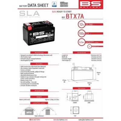 Akumulator bezobsługowy BS Battery BTX7A YTX7A 12V 6Ah (300672) Akumulator bezobsługowy BS Battery BTX7A YTX7A 12V 6Ah (300672)