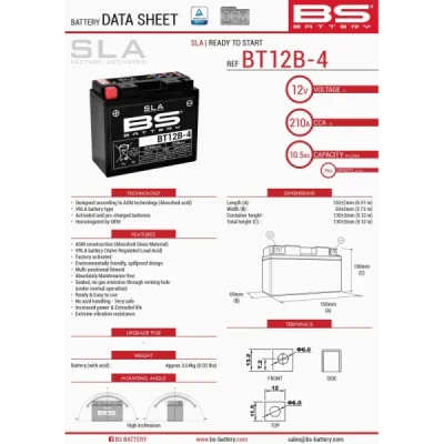 Akumulator bezobsługowy BS Battery BT12B-4 YT12B-4 12V 10Ah (300643) Akumulator bezobsługowy BS Battery BT12B-4 YT12B-4 12V 10Ah (300643)