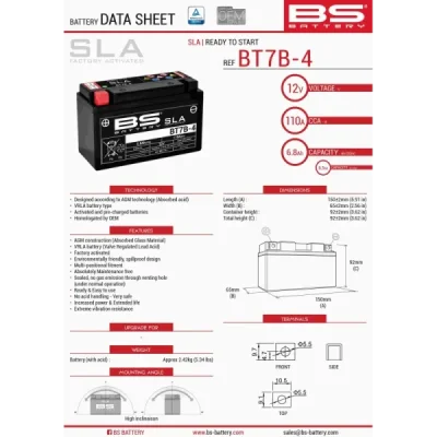 Akumulator bezobsługowy BS Battery BT7B-4 YT7B-4 12V 6,5Ah (300641)