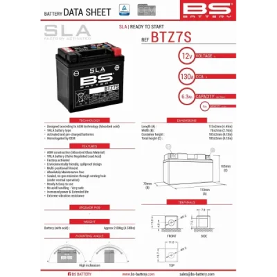 Akumulator bezobsługowy BS Battery BTZ7S YTZ7S 12V 6Ah (300635)