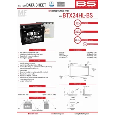 Akumulator bezobsługowy BS Battery BTX24HL-BS 12V 21Ah (300630) Akumulator bezobsługowy BS Battery BTX24HL-BS 12V 21Ah (300630)