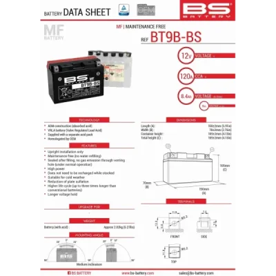 Akumulator bezobsługowy BS Battery BT9B-BS YT9B-BS 12V 8Ah (300627) Akumulator bezobsługowy BS Battery BT9B-BS YT9B-BS 12V 8Ah (300627)