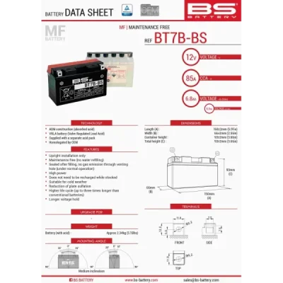 Akumulator bezobsługowy BS Battery BT7B-BS YT7B-BS 12V 6,5Ah (300626) Akumulator bezobsługowy BS Battery BT7B-BS YT7B-BS 12V 6,5Ah (300626)