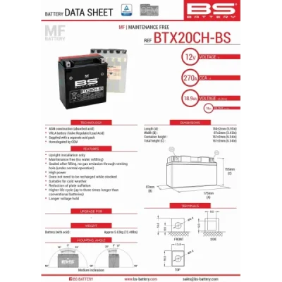 Akumulator bezobsługowy BS Battery BTX20CH-BS YTX20CH-BS 12V 18Ah (300616)
