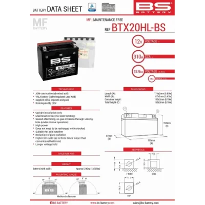 Akumulator bezobsługowy BS Battery BTX20HL-BS YTX20HL-BS 12V 19Ah (300614) Akumulator bezobsługowy BS Battery BTX20HL-BS YTX20HL-BS 12V 19Ah (300614)