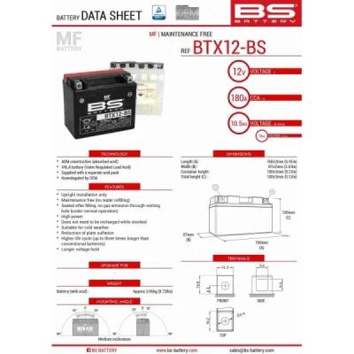 Akumulator bezobsługowy BS Battery BTX12-BS YTX12-BS 12V 10Ah (300603) Akumulator bezobsługowy BS Battery BTX12-BS YTX12-BS 12V 10Ah (300603)