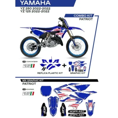 Komplet plastików i oklein UFO Patriot Yamaha YZ 125 250 22 biały niebieski OEM (C324AD047999)