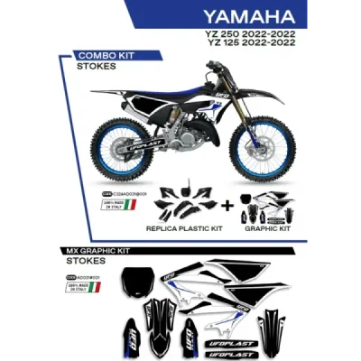 Komplet plastików i oklein UFO Stokes + tablica przód i osłony amortyzatorów Yamaha YZ 125 250 22 czarny (C324AD031001)
