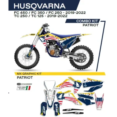 Okleina motocyklowa UFO Patriot Husqvarna TC 125 250 19-22 FC 250 350 450 19-22 biały niebieski OEM (AD043999W)