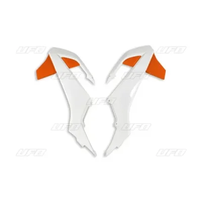 Osłony chłodnicy UFO KTM SX 65 16-22 OEM 19-20 białe pomarańczowe (KT04073999W)