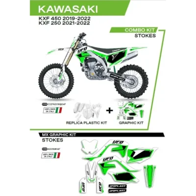 Komplet plastików i oklein UFO Stokes Kawasaki KXF 250 21-22 KXF 450 19-22 biały (C227AD016047)