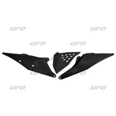 Komplet plastikowych osłon bocznych tylnych UFO KTM SX SXF 19-21 EXC EXCF 20-21 z pokrywą filtra i otworami czarne (KT05004001) Komplet plastikowych osłon bocznych tylnych UFO KTM SX SXF 19-21 EXC EXCF 20-21 z pokrywą filtra i otworami czarne (KT05004001)