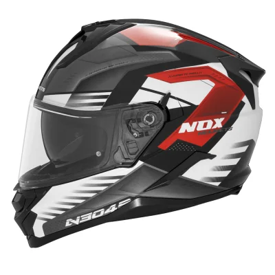 Kask integralny N304S Carver czarny/biały/czerwony XXL z blendą - NOX