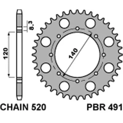 Zębatka tylna 491 40 stal C45 pasuje do Kawasaki KLE 500 '97-'07, KLR 650 '87-'17, W 800 '18-'20 łańcuch 520 - PBR
