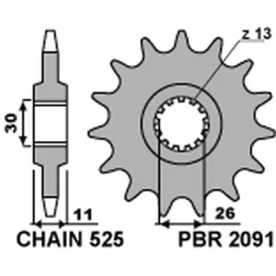 Zębatka przednia 2091 14 18NC łańcuch 525 Yamaha FZ8 '10-'15, MT 09 '14-'17, MT 07 '14-'17, TDM 900 '02-'13 - PBR