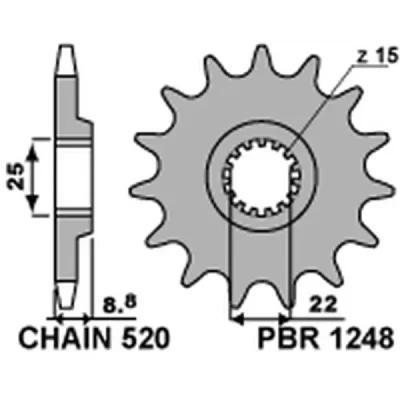Zębatka przednia 1248 15 18NC KTM SX/EXC 125/150 '88-'19 samoczyszcząca łańcuch 520 - PBR Zębatka przednia 1248 15 18NC KTM SX/EXC 125/150 '88-'19 samoczyszcząca łańcuch 520 - PBR